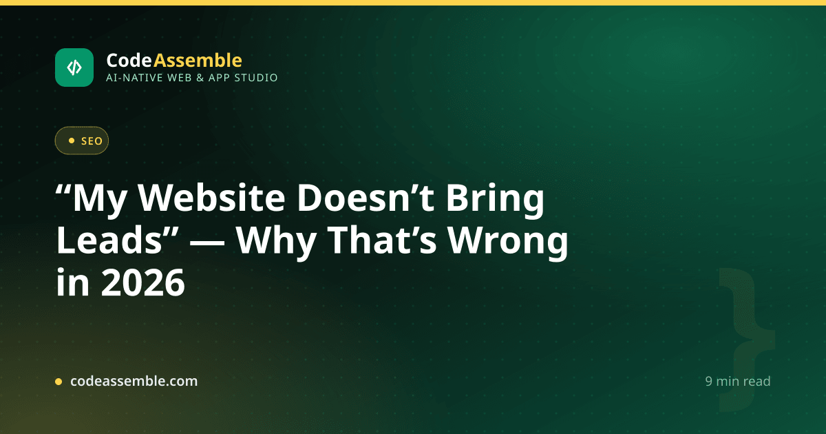 A business website surrounded by search, answer and AI engine icons funneling leads to a small business