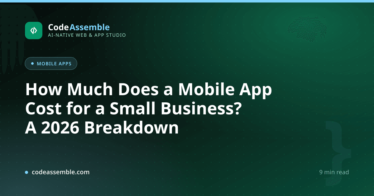 A smartphone displaying a small business mobile app surrounded by cost and budget icons