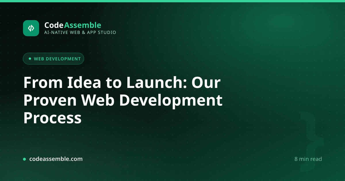 A flowchart showing the stages of a web development project from idea to launch