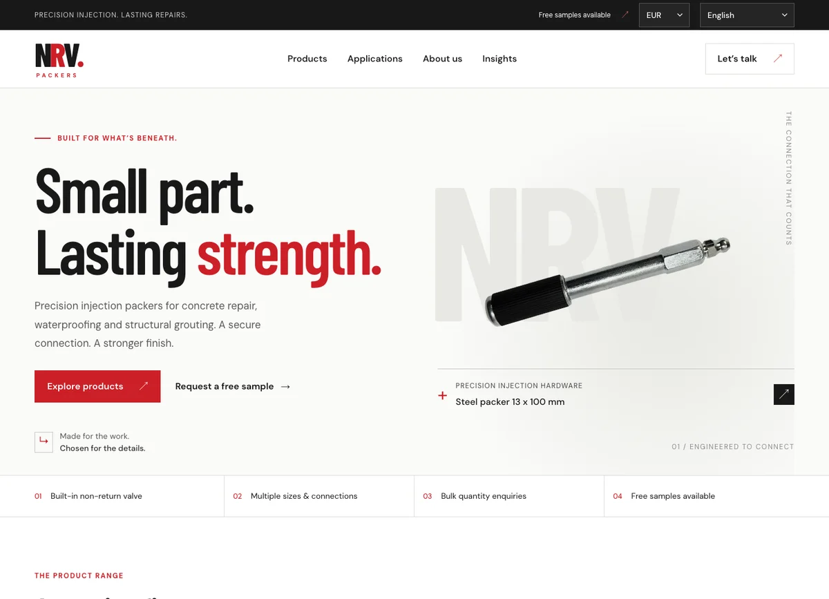 Our NRV Packers website: product-led design, catalogue and sample enquiries